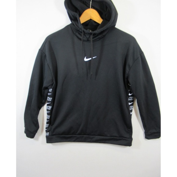 Nike Tops - Nike Therma Taping Pullover Hoodie Sweatshirt Women Medium Black Pockets AV5903